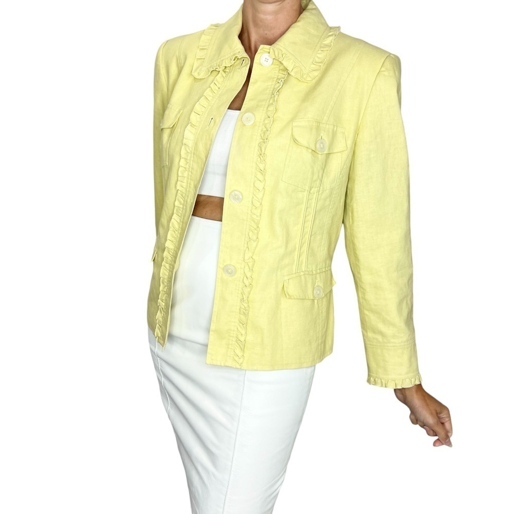 Steilmann Germany linen blend yellow ruffle old money coastal blazer 10